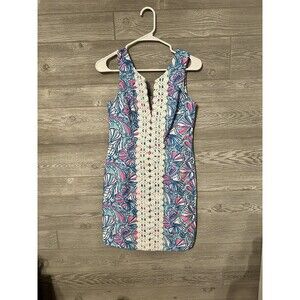 Lilly Pulitzer Target My Fans‎ Blue Print Shift Dress Womens Size 4